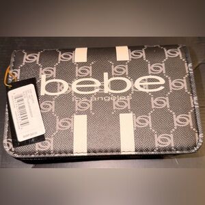 bebe Black Textured Leatherette Wallet with Gold Accent